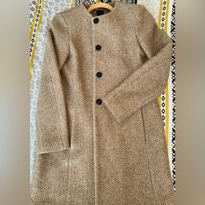 Seventy Tan Tweed Dressy Coat with Gold Metallic Thread, size 42